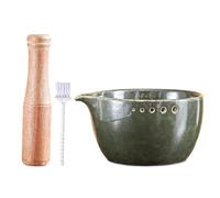 Ginger Grater Bowl - 5.51 Inch Ceramic | Garlic Grinding Dish, Food Preparation Tool, Sauce Machine Set With Wooden Grinder Brush for Camping Kitchen In Domi