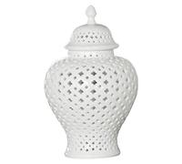 Ginger Jar, 6x6x11" Luxury Ceramic White Ginger Jar with Lid, Lattice Hollow Vase Temple Vase for Home Office Party Wedding Decor