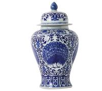 Ginger Jar Blue And White Vase With Lid Porcelain Hand-painted Peacock Jingdezhen Ceramic Antique Ornaments(S)