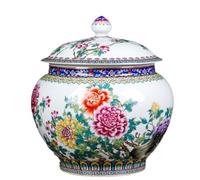 Ginger Jar Ceramic Retro Ginger Jar Vase Decoration Dried Flowers PorcelainTemple For Home Decor Wedding Decorative Storage(C)