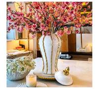 Ginger Jar, White Gold Ceramic Vase Large Handmade Porcelain Vases with Lid, White Gold Decorative Flower Vase for Home, Living Room, Weddings, Centerpieces (36cm)