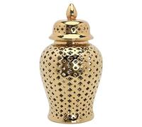 Ginger Jar with Lid Lattice Ceramic 5.9x11inch Gold Ornaments Hollow Decorative Gold Ginger Jar Minimalist Jars for Home Decor Vase Living Room TV Stand