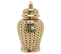 Ginger Jar with Lid Lattice Ceramic 5.9x11inch Hollow Decorative Gold Ginger Jar Minimalist Jars for Home Decor Vase Living Room TV Stand