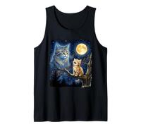 Ginger Kitten Howling at The Moon Night Sky Cat Art Tank Top