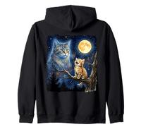 Ginger Kitten Howling at the Moon Night Sky Cat Art Zip Hoodie