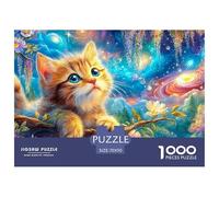 Ginger Kitten Rests on Branch Amid Vibrant Cosmic Scenery. 1000-Piece Jigsaw Puzzle Dreamy Cute Cat - Ideal for Men, Women, Elders & Seniors 70x50cm/1000pcs