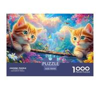 Ginger Kittens on Bridge with Birds, Vivid Blooms 1000-Piece Jigsaw Puzzle Dreamy Cute Cat - Classic Jigsaw Puzzles for All Ages 70x50cm/1000pcs