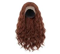 Ginger Lace Front Wigs Human Hair, Long Curly Ginger Brown Lace Front Wig 13x4 Base Synthetic Wig, 26 Inch, Dark Brown.