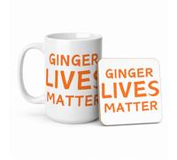 Ginger Lives Matter Mug, Funny Redhead Gift, Novelty Coffee Mug for Ginger Friends, Humour Cup for Him or Her, Sarcastic Joke Present, Birthday Christmas Gift Idea (White 15oz, Mug & Coaster Set)