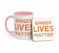 Ginger Lives Matter Mug, Funny Redhead Gift, Novelty Coffee Mug for Ginger Friends, Humour Cup for Him or Her, Sarcastic Joke Present, Birthday Christmas Gift Idea (Pink 11oz, Mug & Coaster Set)