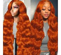 Ginger Orange 13x6 Transparent HD Lace Front Wigs Human Hair, Body Wave Human Hair Wig For Black Women, Real Brazilian Glueless Wig Lace Frontal Pre Plucked With Baby Hair 24 Inch