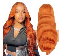 Ginger Orange Full Lace Wigs 5.1x2.4 Inch Pre Drawn Human Hair 200% Density Body Wave 13x6 HD Transparent Lace Wig Without