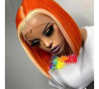 Ginger Orange Short Straight Bob Wigs Human Hair T Part Lace Front Wigs For Women Glueless Pre Plucked