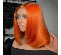 Ginger Orange Straight Short Bob Wigs Human Hair 200% Density Transparent Lace Frontal Wigs Colored Hair