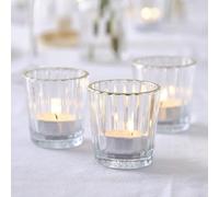 Ginger Ray 3x Ribbed Glass Tealight Holders with Gold Trim Wedding Table Decorations 5.5cm