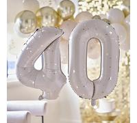 Ginger Ray 40th Birthday 2 Foil Number Neutral & Gold Speckle with Straw Milestone Balloon Bundle-26 Inches, Large
