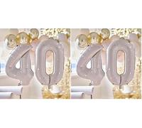 Ginger Ray 40th Birthday 2 Foil Number Balloons in Neutral & Gold Speckle with Straw Milestone Balloon Bundle - 26 Inches (Pack of 2)