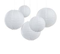 Ginger Ray 5 X White Round Paper Lantern With Wire Ribbing Decorations In 2 Sizes - Boho