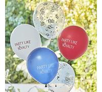 Ginger Ray 70th Jubilee Party Like Royalty & Confetti Crowns Balloons-5 Pack, Red