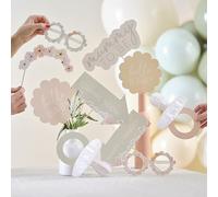 Ginger Ray Baby Shower Photo Booth Props with Assorted Floral Designs on Wooden Dowels 10 Pack, Pastel