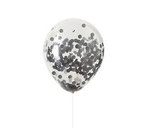 Ginger Ray Black Confetti Filled Clear Party Balloons Halloween 5 Pack, Multicoloured