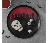 Ginger Ray Blood Splatter Red and Black Halloween Paper Party Plates Pack of 8, 25 Centimeters