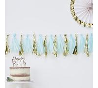Ginger Ray Blue And Gold Foiled Baby Shower Party Tassel Garland 16 Pack