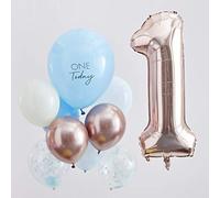 Ginger Ray Blue and Rose gold First Birthday Milestone Party Decoration Balloons Cluster 10 Pack