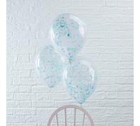 Ginger Ray Blue Confetti Filled Clear Party Balloons - 5 Pack - Pick and Mix