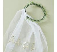 Ginger Ray Botanical Hen Party Eucalyptus Bridal Crown with Veil Wedding, plastic