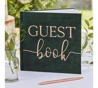 Ginger Ray Botanical Wedding Green Velvet Bronze Foiled Guest Book Paper