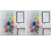 Ginger Ray Bright Rainbow and Gold Foil Happy Birthday Balloon, Streamer and Bunting Door Celebration Kit Decoration (Pack of 2)