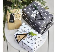 Ginger Ray Christmas Contemporary Wooden Gift Tags & Black and White Twine, Pack of 3 BWC-119