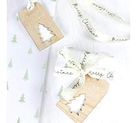 Ginger Ray Christmas Eco Wrap Kit with Wooden Rags and Ribbon, Cream