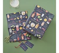 Ginger Ray Christmas Festive Cocktails 2 Sheets of Gift Wrapping Paper & 4 Gift Tags Present Wrap Set