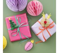 Ginger Ray Christmas Tissue Paper Honeycomb Reindeer, Tree & Bauble Present Toppers 3 Pack