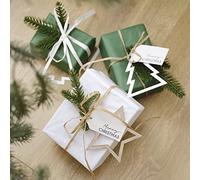 Ginger Ray Christmas Wrapping Tags, Foliage and Ribbon Set for a Rustic Contemporary Wrapping Set, Green