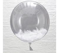Ginger Ray Clear Round Balloons with White Feathers - 3 pack Beautiful Botanics Botanical