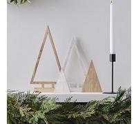 Ginger Ray Contemporary Mantlepiece Wooden Tree Pack of 4 Christmas Home Decoration, Ornaments