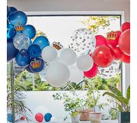 Ginger Ray Coronation Balloon Arch - Confetti Crown & Card Crowns - Navy, Red & Gold Navy