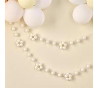 Ginger Ray Cream, White & Yellow Daisy and Felt Balls Garland Hanging Decoration 1.5m on Cotton Twine, Pastel
