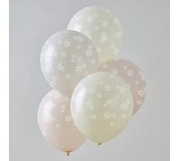 Ginger Ray Daisy Flower Printed Latex Balloons Spring Party Decorations with 5 Balloons Cream, Pink & Peach