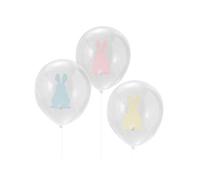 Ginger Ray Easter Bunny Clear Party Balloons with Tails-9 Pack-Carrot Crunch, Latex, wool, Multi-Colour