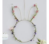 Ginger Ray Easter Bunny Shaped Spring Wreath with Foliage & Pastel Flowers 32cm