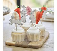 Ginger Ray Easter Cupcake Toppers with 6x Bunnies, 3x Honeycomb Carrots & 3x Honeycomb Eggs 12 Pack