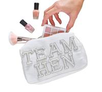 Ginger Ray Embellished Faux Pearls Team Hen Make-up Cosmetic Bag Hen Party Accessory 20cm x 12cm, White
