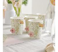 Ginger Ray Floral Printed Paper Party Cups with Pop Out Flowers Baby Shower Tableware 8 Pack, Pastel