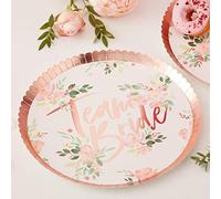 Ginger Ray Floral Rose Gold Foiled Team Bride Hen Party Paper Plates - 8 Pack - Floral Hen
