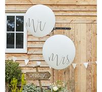 Ginger Ray Giant Mrs Wedding Balloons 36 Inch Twin Pack Rustic Country, White