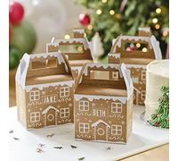 Ginger Ray Gingerbread House Gift Present Wrapping Boxes with Personalised Sticker Names, Pack of 4, MLC-137
